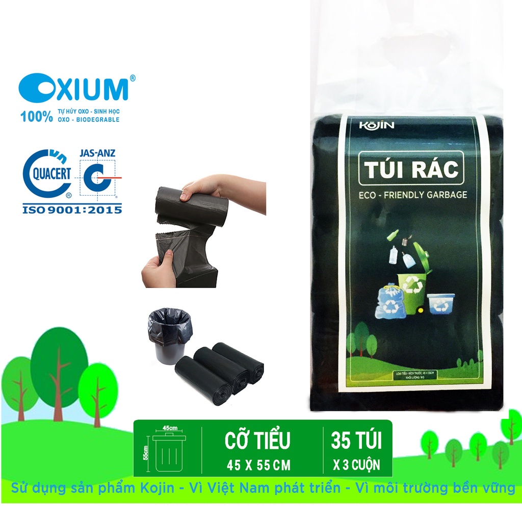 Túi Rác Đen KOJIN Túi Rác Tự Huỷ Sinh Học Nhiều Kích Thước, Chuyên Dùng Cho Khách Sạn, Nhà Hàng, Văn Phòng, Hộ Gia Đình