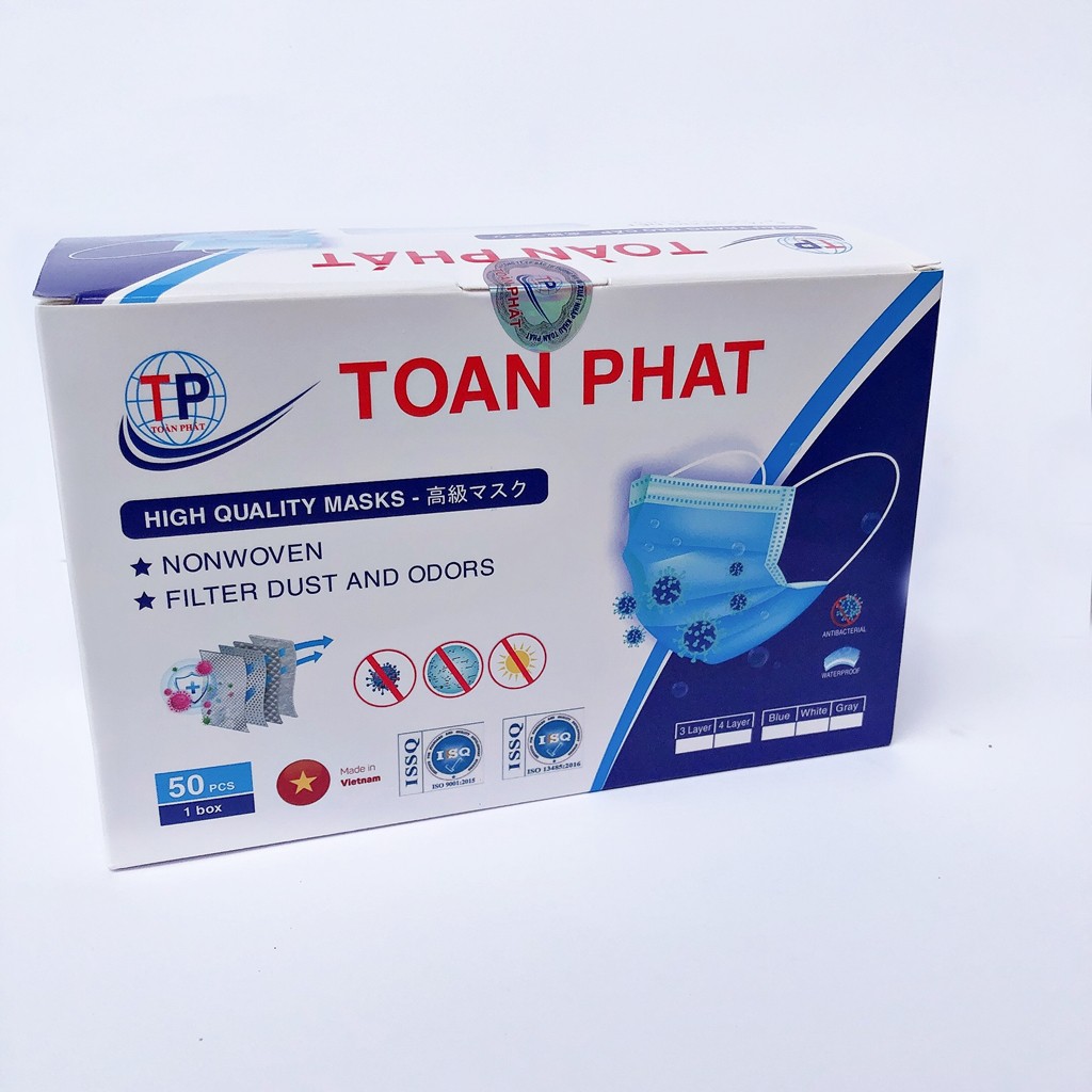 Khẩu trang y tế 4 lớp hộp 50 chiếc Toàn Phát, khẩu trang y tế kháng khuẩn,lọc bụi