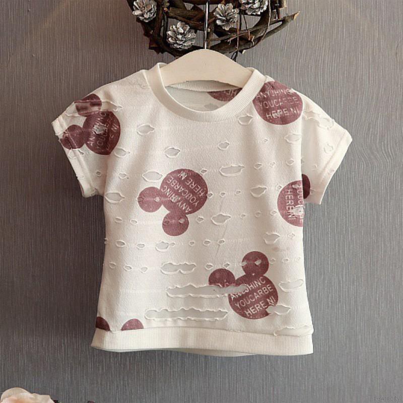 Bộ áo thun tay ngắn và quần short họa tiết chuột Mickey đáng yêu cho bé gái