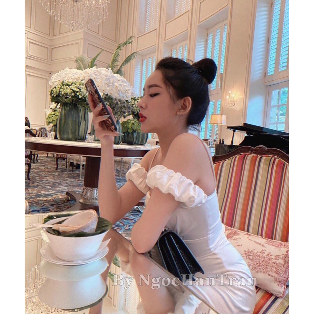 đầm midi rớt tay dây vai sang trọng y hình chất đẹp