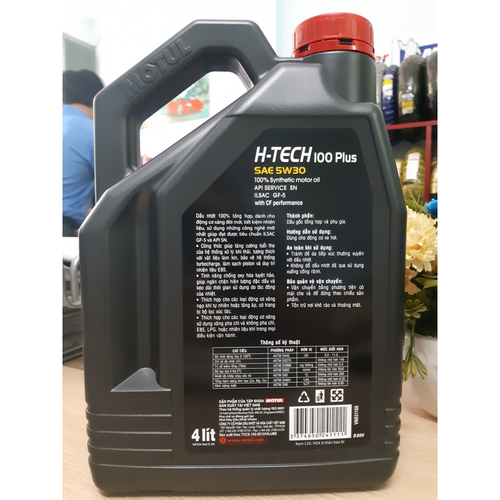 Nhớt Tổng Hợp 100% xe Ô Tô Motul H-Tech 100 Plus 5W30 4L API SN