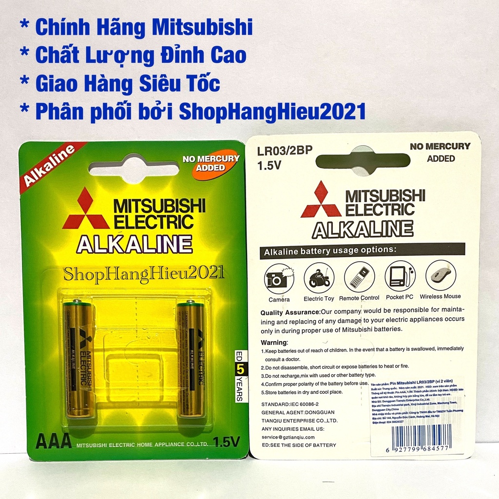 Vỉ 2 Viên Pin AA AAA Mitsubishi Alkaline Dung Lượng Cao Hàng Chính Hãng