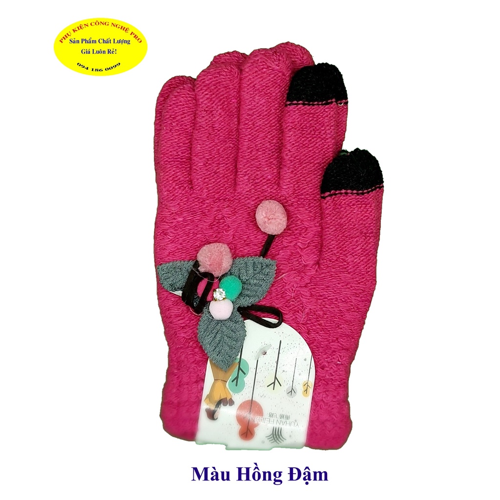 GĂNG TAY BAO TAY NỮ Loại cảm ứng Chất liệu len dày êm Gắn hoa 3 màu Thương hiệu YUHAN FEILU Chống nắng, Bảo vệ da tay
