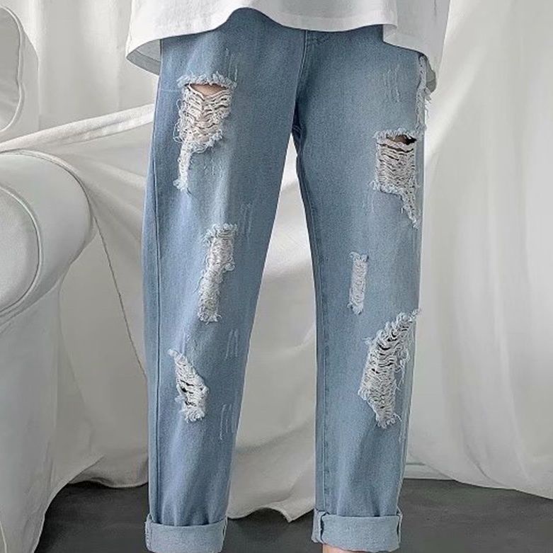 Quần Jeans Rách Ống Đứng Dáng Rộng Có Size Lớn 200 Jin Fat Thời Trang Cho Nam Và Nữ