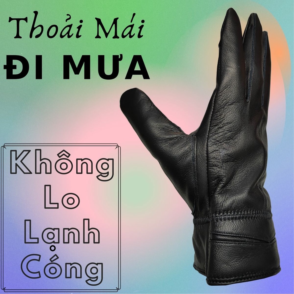 Găng Tay Da Cừu Nam Mỏng Nhẹ Lót Lông Đi Mưa Thoải Mái, Dễ Lái Xe - Không Bong Nổ - Bảo Hành Da Thật 3 Năm - M173