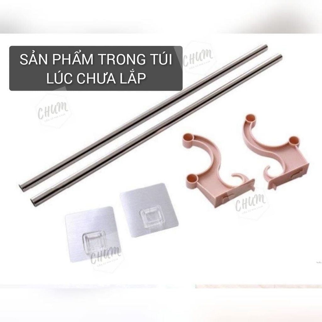 [Mã LIFEHLSALE2 giảm 10% đơn 0Đ] THANH TREO KHĂN INOX ĐÔI DÙNG TRONG NHÀ TẮM