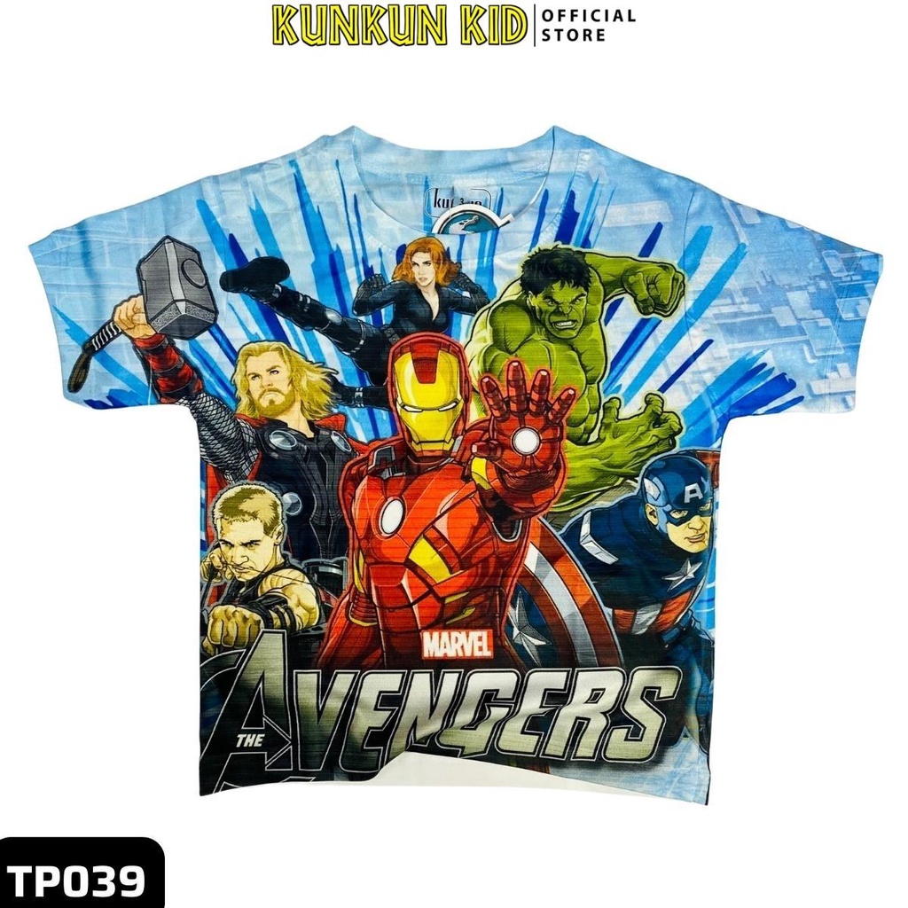 Quần áo bé trai Thun lạnh Kunkun Kid TP039 In 3D hoạt hình Avengers size đại từ 10-40kg