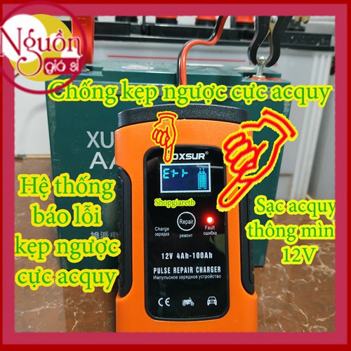 Sạc bình ắc quy ô tô xe máy 12V 4Ah - 100Ah FOXSUR tự ngắt khi đầy chức năng bảo dưỡng phục hồi ắc quy bằng khử sunfat