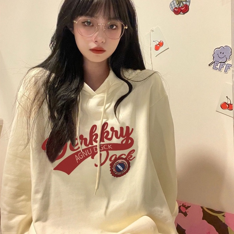 ZHELIHANGFEI Áo Hoodie In Chữ Phong Cách Retro Mỹ Cá Tính