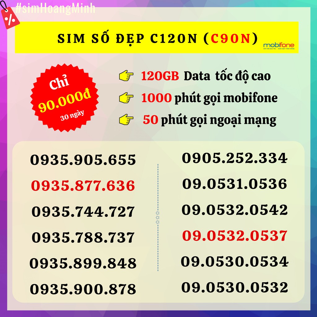 Sim số đẹp Mobifone dễ nhớ giá rẻ | C90n nghe gọi lên mạng miễn phí