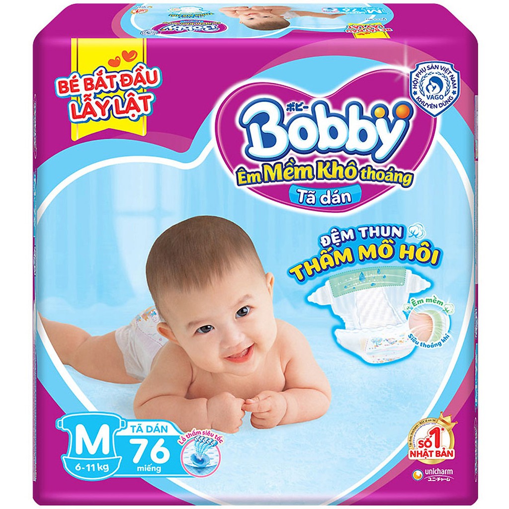 TÃ DÁN TRẺ EM BOBBY SIÊU THẤM SIZE M76 (6-10KG)