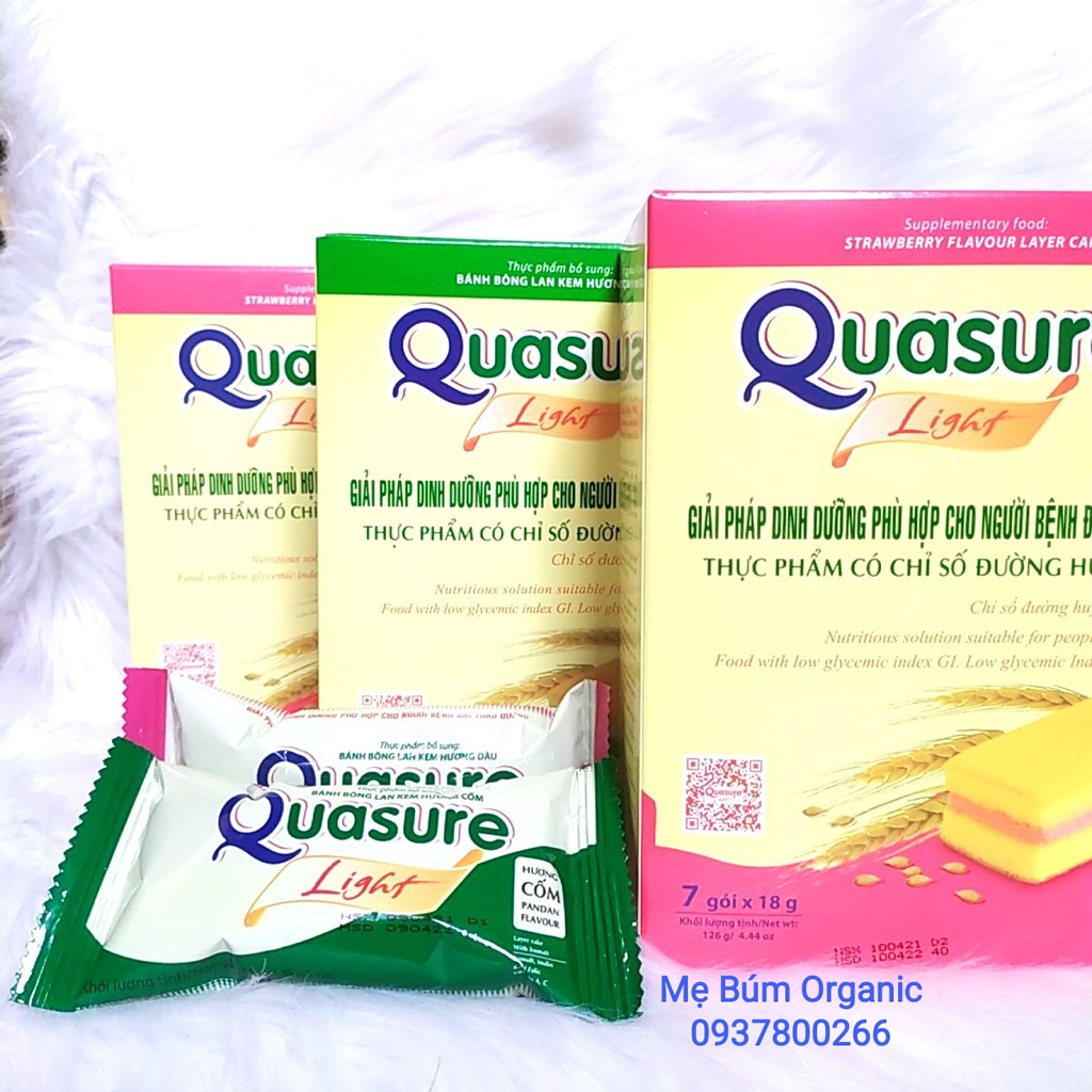 Combo 3 Hộp- Bánh Dành Cho Người Tiểu Đường, Ăn Kiêng Bông Lan Quasure Light Hương Cốm + Dâu