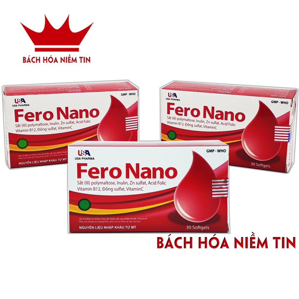 Bổ máu Fero Nano bổ sung Sắt, Acid Folic cho người thiếu máu, phụ nữ mang thai và cho con bú - Hộp 30 viên dùng 30 ngày