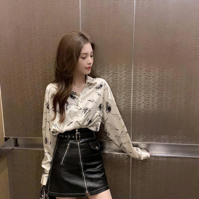 Áo Sơ Mi Voan In Họa Tiết Xinh Xắn Theo Phong Cách Hàn Cổ Điển