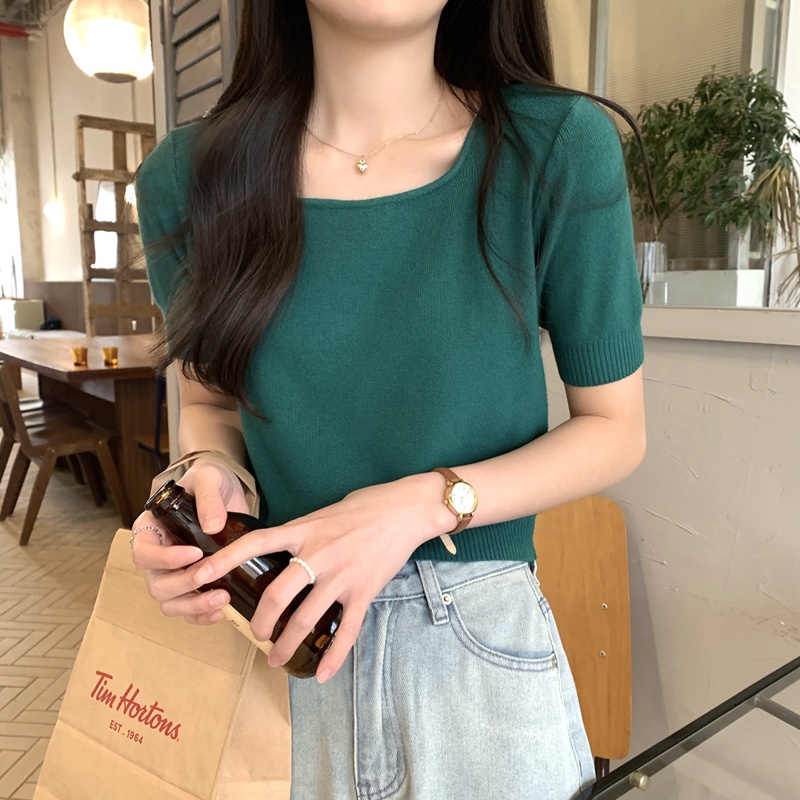 Áo Dệt Kim Cổ Vuông Ngắn Tay Thời Trang Sành Điệu 49070