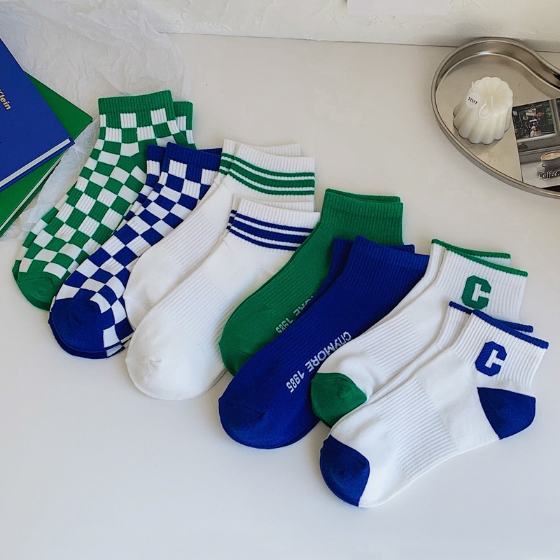 Vớ màu xanh lá cây Klein kẻ sọc caro dành cho nam nữ D563