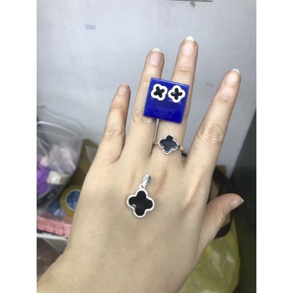 Bộ trang sức cỏ 4 lá đen bạc ta
