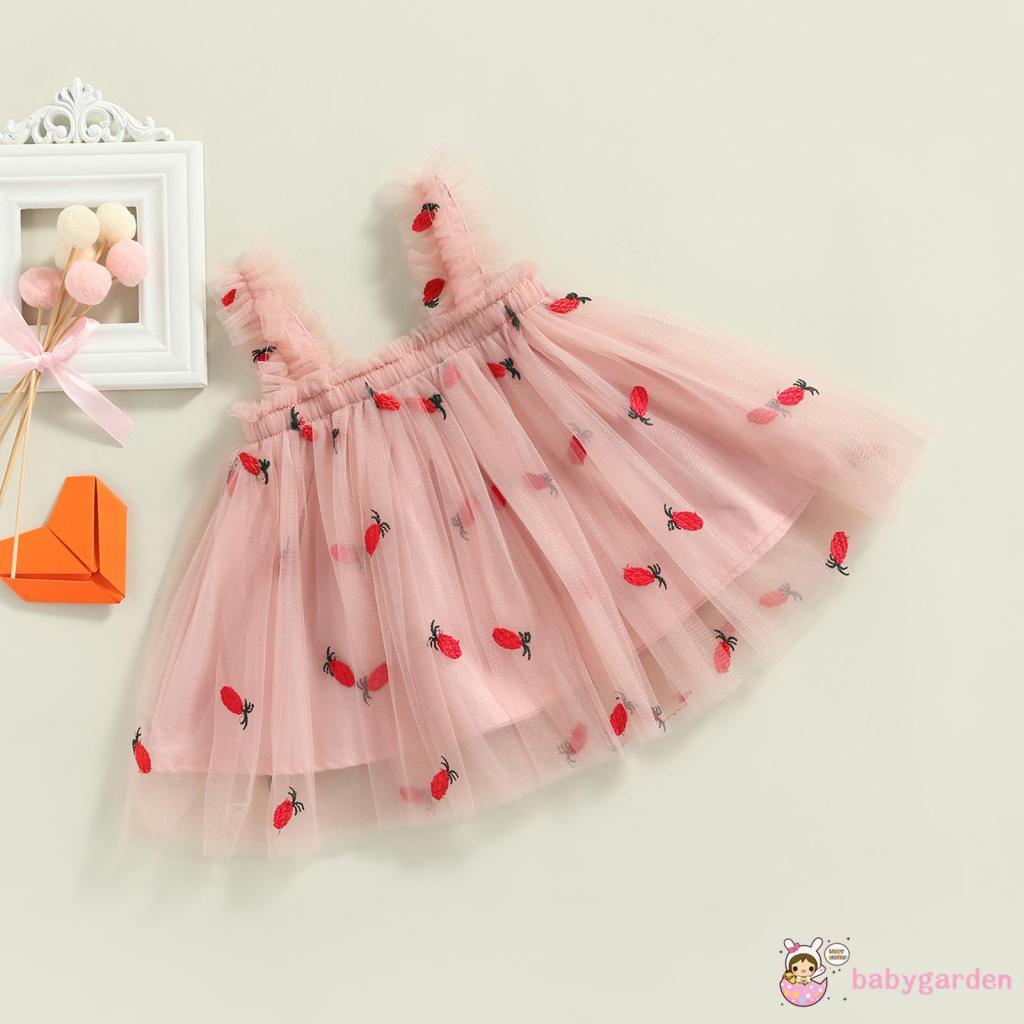 Babygarden-đầm Xòe Công Chúa Hai Dây Không Tay Thêu Hình Hoa Cúc / Trái Cây Mùa Hè Đơn Giản Cho Bé Gái