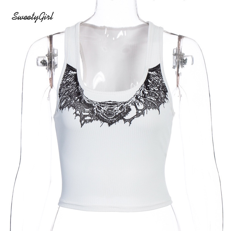 Áo Sát Nách Cổ Tròn In Họa Tiết Hoạt Hình Màu Sắc Tương Phản Thời Trang Cho Nữ