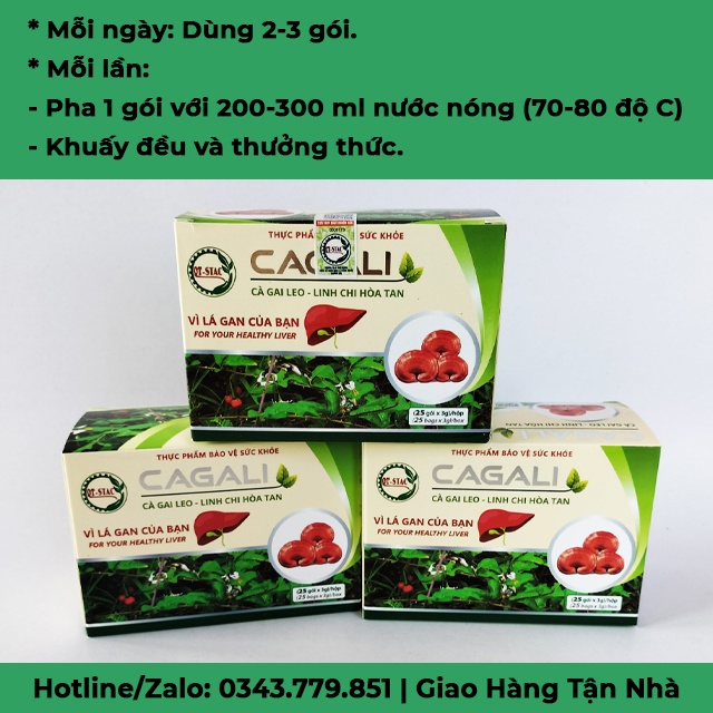 Bột cà gai leo linh chi đỏ hòa tan Cagali giải độc gan hộp 75gr x 25 gói giúp bổ gan, giảm xơ gan và men gan cao