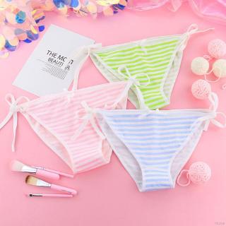 Quần lót cotton kẻ sọc đính nơ hoạt hình cho bé gái