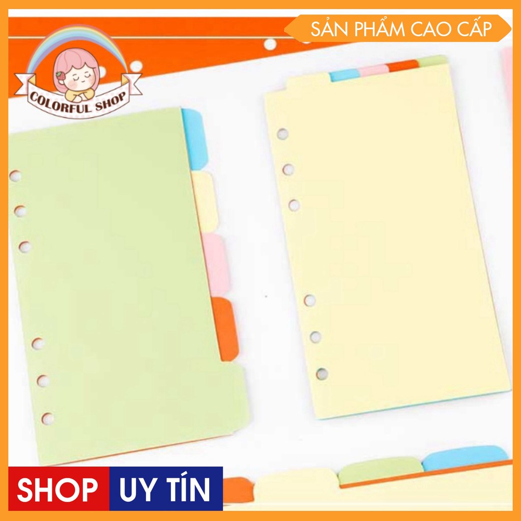 Tab phân trang chia trang chỉ mục set 5 tờ trơn màu A7 A6 A5 6 lỗ bìa phân trang sổ còng nhiều màu