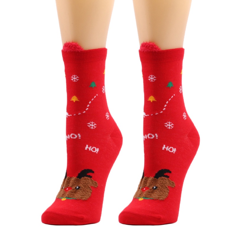 Vớ cotton dệt kim mềm co giãn họa tiết giáng sinh dễ thương cho nữ tùy chọn màu sắc