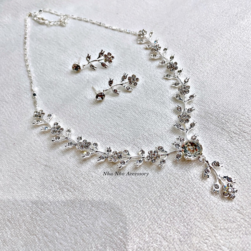 Set Vòng Cổ Bông Tai Cô Dâu Hình Hoa Xinh Xắn NHÀ NHỎ 1251