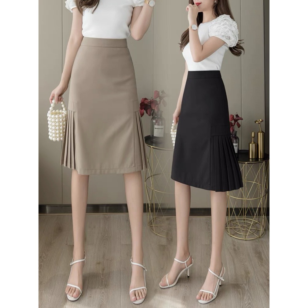 Hot Chân Váy Chữ A Xếp Li 2 Bên Sườn Trẻ Trung, Chân Váy Công Sở Trẻ Trung Xếp Li 2 Bên D58Cm