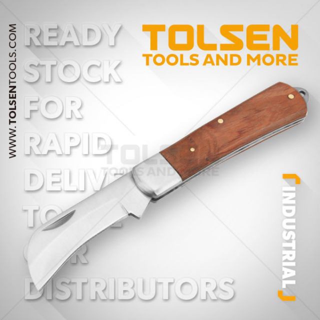 Dao thợ điện lưỡi cong cán gỗ Tolsen 38041 siêu bén, cầm rất chắc tay lưỡi dày 3mm đảm bảo không mẻ