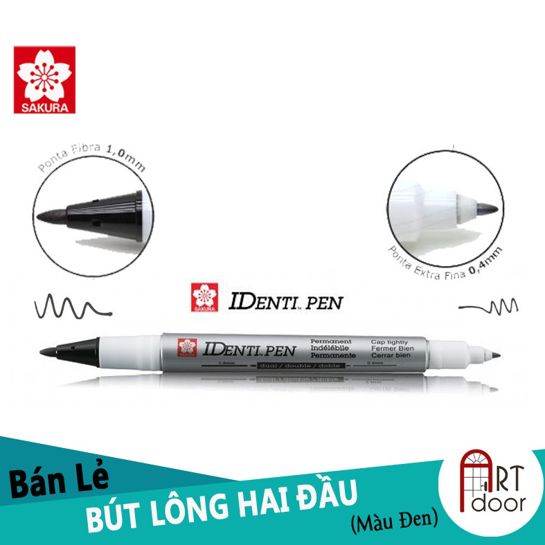 [ARTDOOR] Bút đi nét Đen SAKURA Identi hai đầu lông dầu