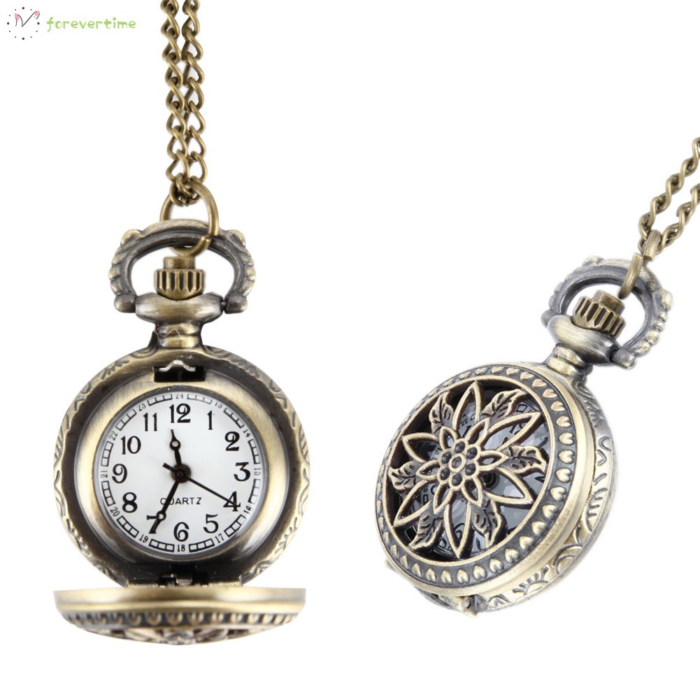 ☞ Phụ kiện trang sức☜ Fashion Vintage Women Pocket Watch Alloy Retro Hollow Out Flowers Pendant Clock Sweater Necklace Chain Watches Lady Gift