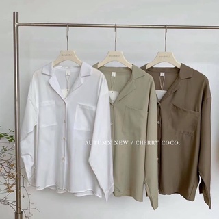 Áo sơ mi pijama lụa hai túi 91706 CHERRYCOCO
