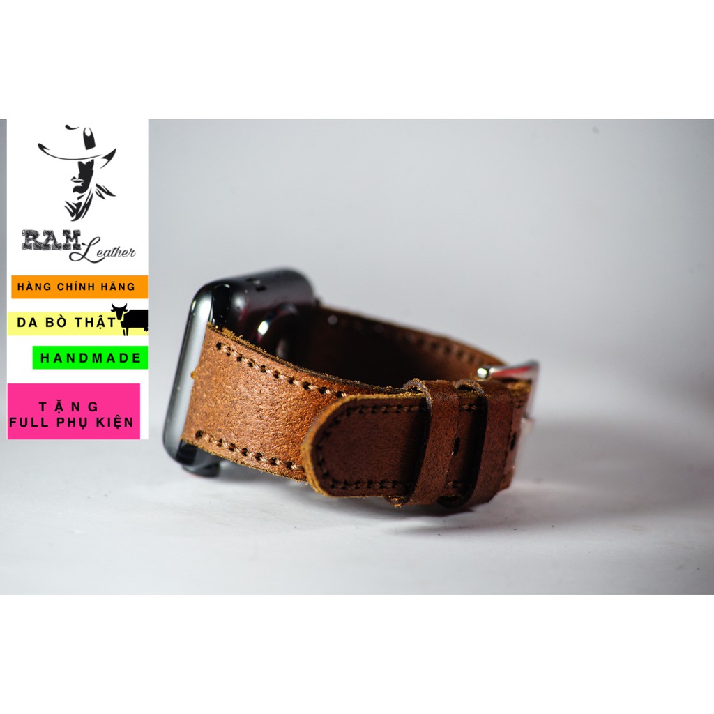 Dây đồng hồ Apple Watch , Iwatch , Iphone Watch Da Bò Thật RAM Leather Buttero Nâu Đỏ  Bền Đẹp