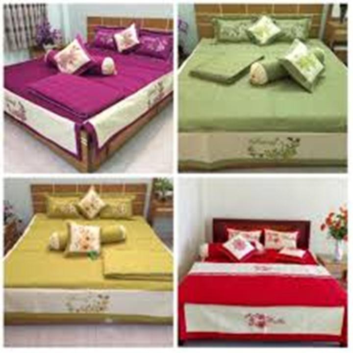Set Bộ Phủ 7 Món Ga Gối Mền Trần Gòn SATIN HQ Cao Cấp (1m6, 1m8 x 2m) - Phối Nhiều Màu