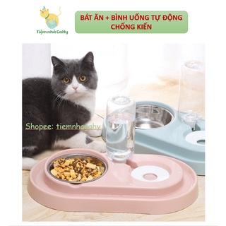 Bát ăn kèm bình nước tự động chống kiến- chén ăn 2 ngăn tiện lợi cho chó mèo