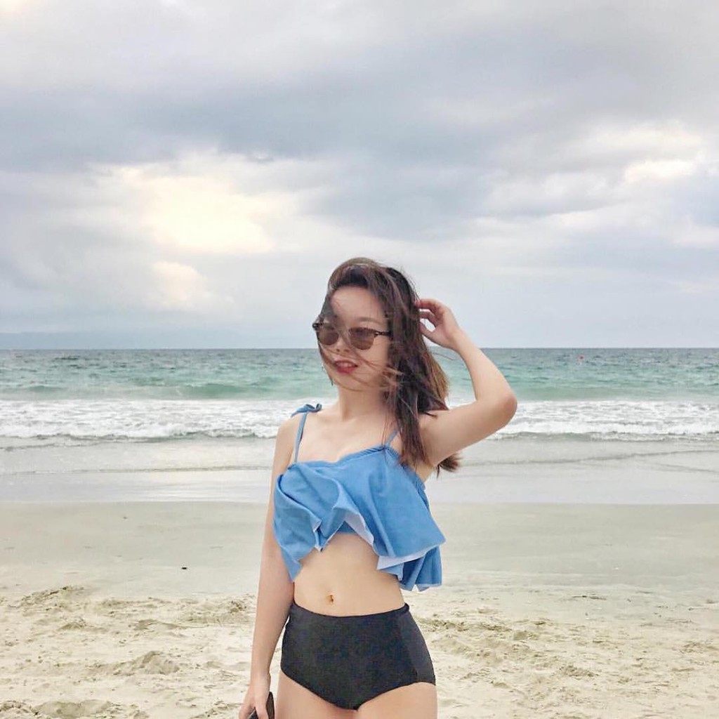 Bikini cạp cao hai mảnh, bèo nhún dễ thương