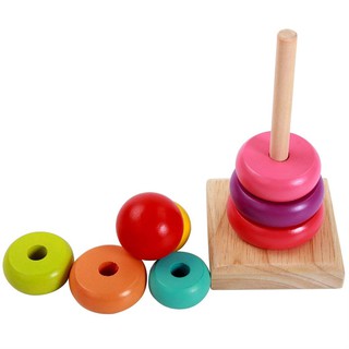 Game Ring Tower Educational Wooden Rainbow Stacker Stacking Toys Baby Toddlers