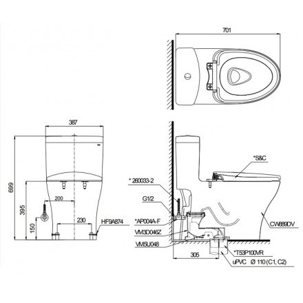 Bồn Cầu Điện Tử TOTO MS889DW6 (MS889DRW6) Nắp Rửa Washlet chính hãng