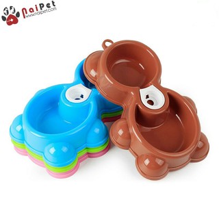 Bát Đôi Gắn Bình Cấp Nước Tự Động Hình Gấu Cho Chó Mèo