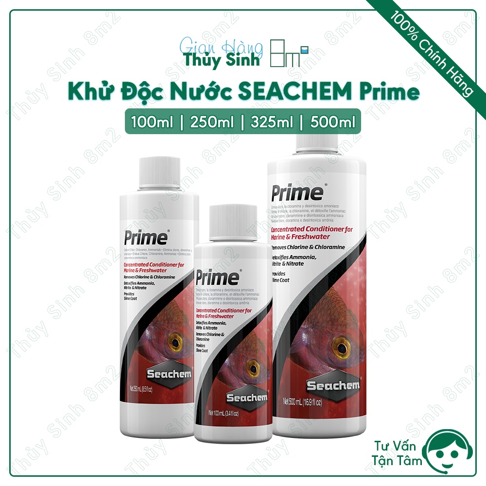 Khử Độc Nước Hồ Cá Tép SEACHEM Prime - Khử Clo nước máy, Cloramin, Amoniac, NO2, NO3, kim loại nặng - 8m2