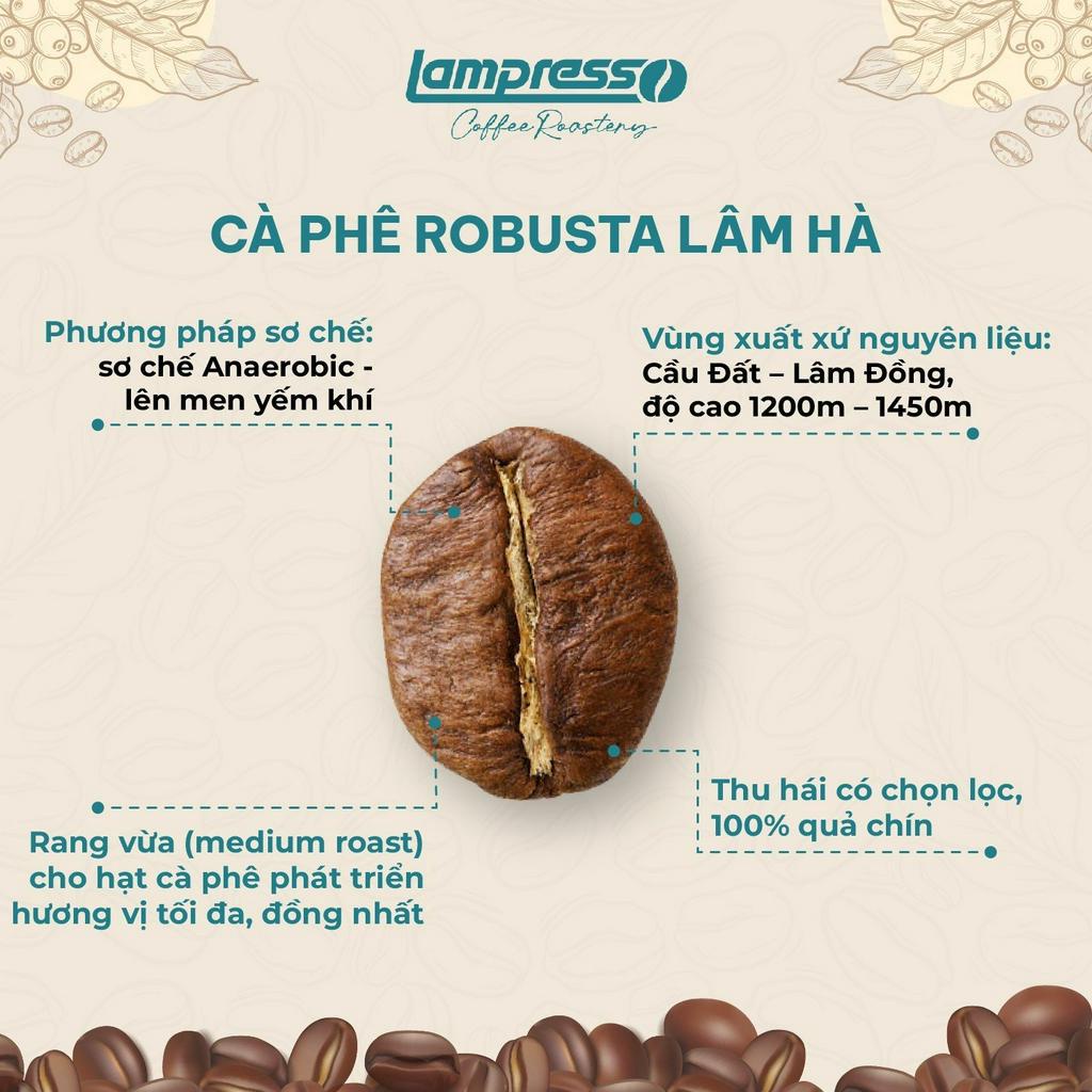 Cà phê Robusta Lâm Hà túi 500gr đắng vừa, chua nhẹ - Lampresso Coffee