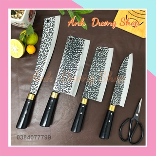 Dao bếp bộ 5 dao kéo nhà bếp làm từ thép nhíp xe ô tô dập vân chống dính 2 mặt cao cấp