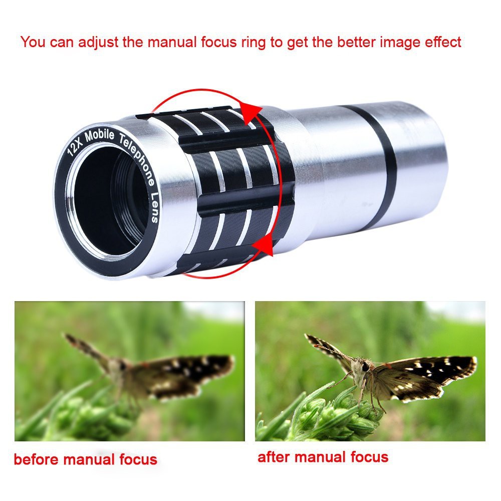 Universal Clip12x Optical Zoom Monocular Telescope Camera Lens for Smart Phone and for travel