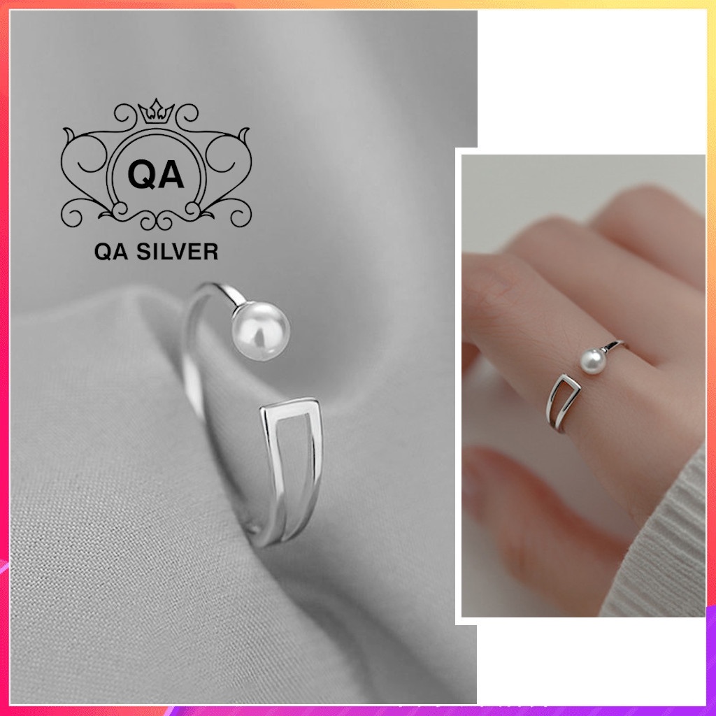 Nhẫn bạc đính ngọc trai giả chuỗi hạt S925 PEARL Silver Ring QA SILVER RI220404