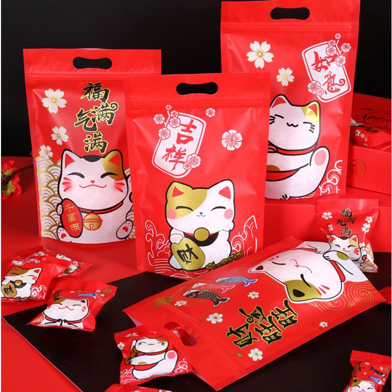 50 Túi zip mèo thần tài, thỏ, hoa lá đựng bánh kẹo ,bánh dứa, nougat