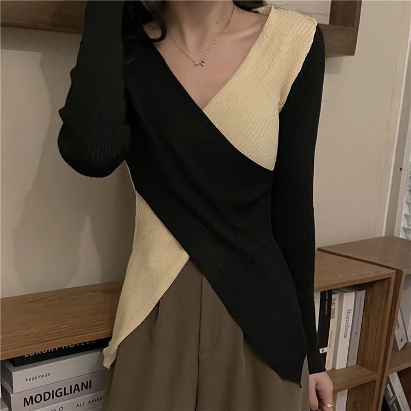 COZOK Áo Len Tay Dài Cổ Chữ V Vạt Chéo Ôm Dáng Thời Trang Dành Cho Nữ