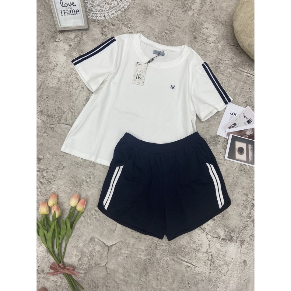 Bộ đồ mặc nhà cao cấp IK, set đồ cotton nữ mặc ngủ ở nhà dáng áo cộc quần đùi, kiểu dáng thể thao trẻ trung năng động