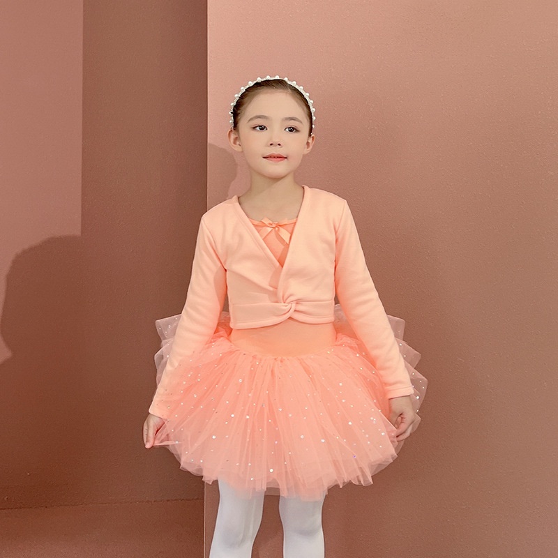 Bộ Trang Phục Múa Ba Lê Bằng Cotton Một Mảnh Tay Dài Đính Kim Sa Phong Cách Trung Hoa Dành Cho Bé Gái