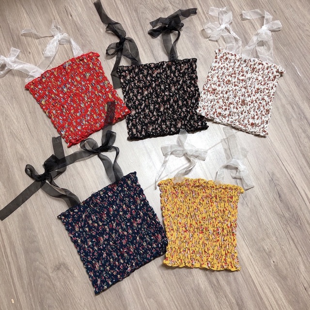 Áo 2 dây ruy băng hoa nhún - Z5U | BigBuy360 - bigbuy360.vn